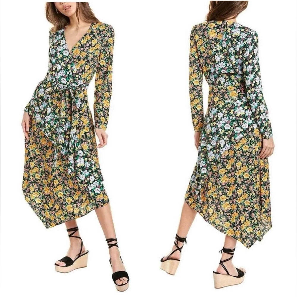MAJE ROEN WRAP ASYMMETRICAL HEM MIDI DRESS, SIZE 2/ US M
